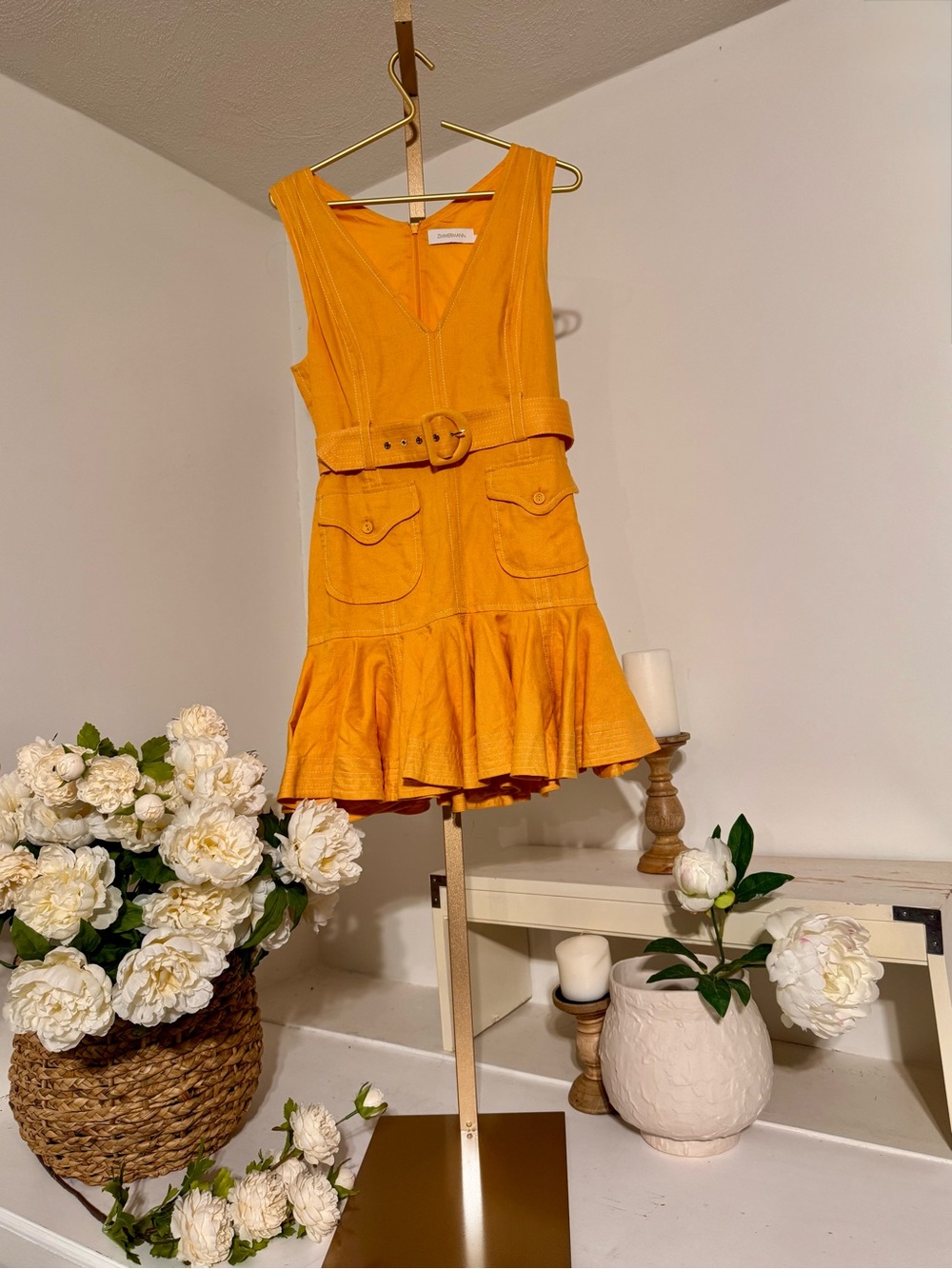 Zimmermann Bright Golden-Orange V-Neck Dress